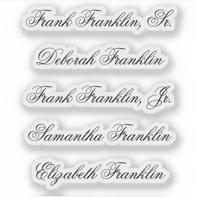 Names of Five Guests in Fancy Script Calligraphy (Front)