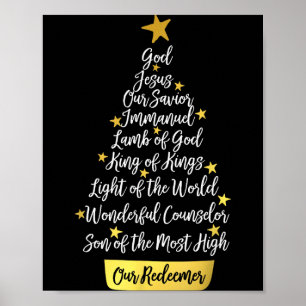 Names Of Jesus Christian Faith Christmas Tree Poster