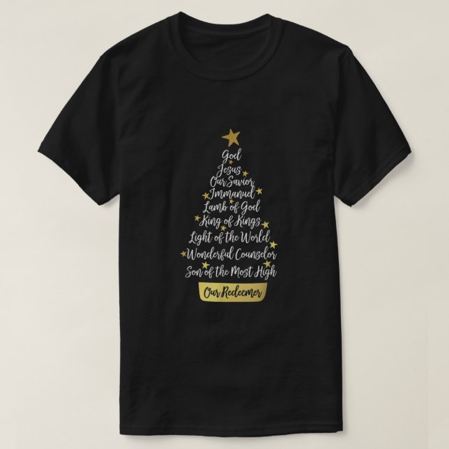 Names of Jesus Christian Faith Christmas Tree T-Shirt (Design Front)
