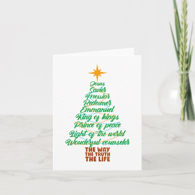 Names Of Jesus Christmas Tree Lights Christian Xma Card (Front)