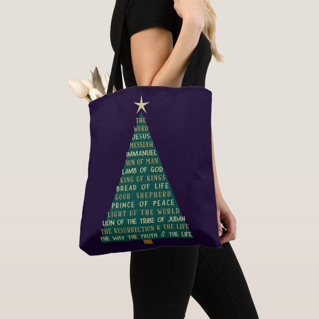 Names of Jesus Christmas Tree Tote Bag (Close Up)