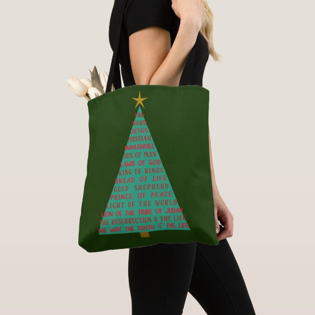 Names of Jesus Christmas Tree Tote Bag (Close Up)
