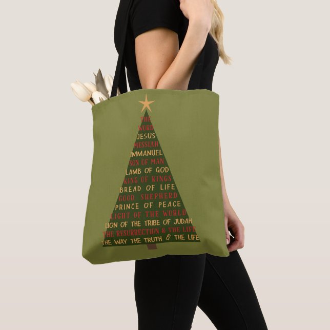 Names of Jesus Christmas Tree Tote Bag (Close Up)