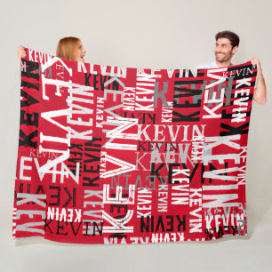 Names Repeated on Modern Red Colour Fleece Blanket