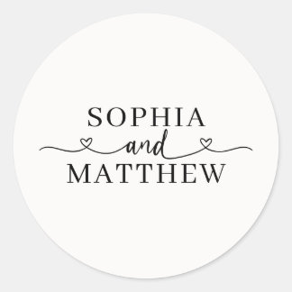 Names Script Heart Wedding Classic Round Sticker