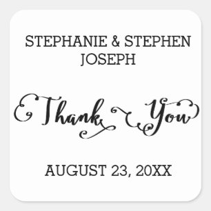 Names Script Thank You - Square Sticker
