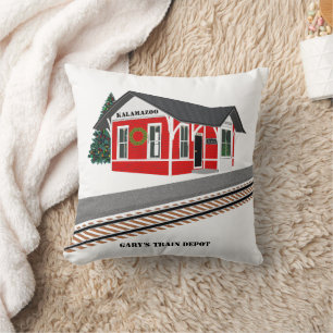 Name's Train Depot City Christmas Square Cotton Cushion