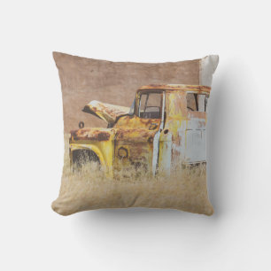Namibia Africa Abandoned Car Wreck Landscape Cushion