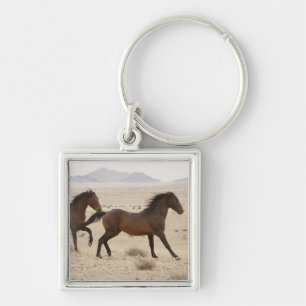 Namibia, Aus. Wild horses running on the Namib Key Ring