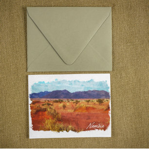 Namibia Landscape Panorama Watercolor Painting Postcard