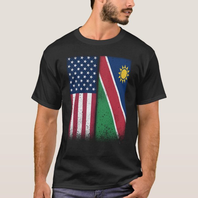 Namibia Namibian American Flags Proud USA Namibia T-Shirt (Front)