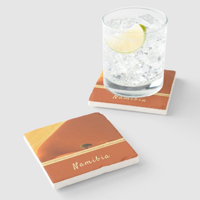 Namibia red dunes of Sossusvlei photo with text Stone Coaster (Side)