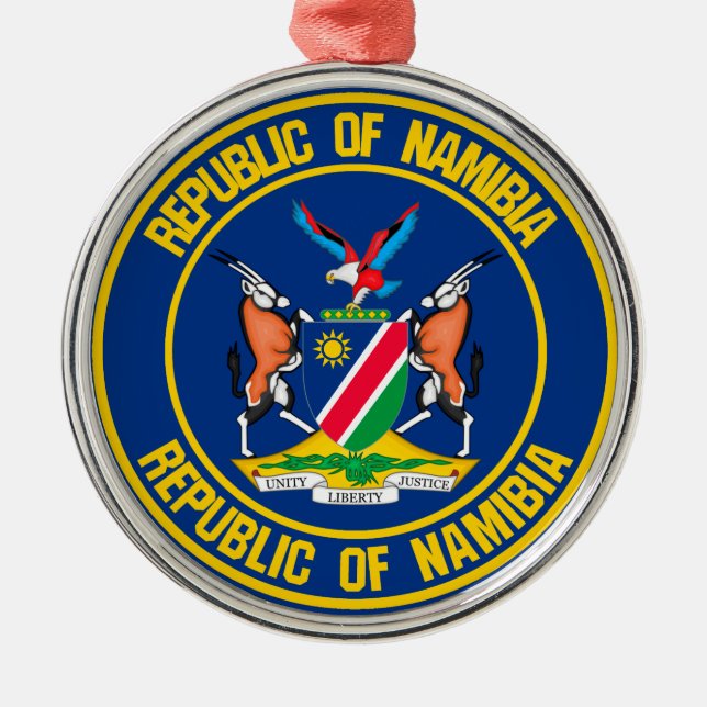 Namibia Round Emblem Metal Tree Decoration (Front)