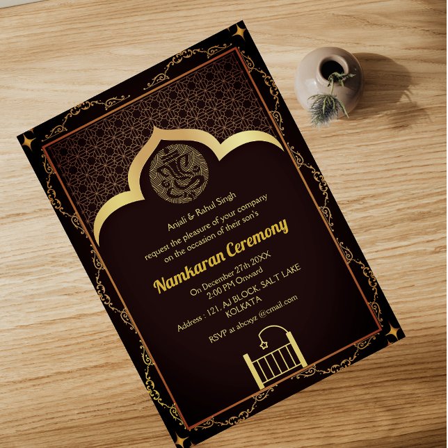 Namkaran Naming Ceremony Golden Elements Invitation (Creator Uploaded)