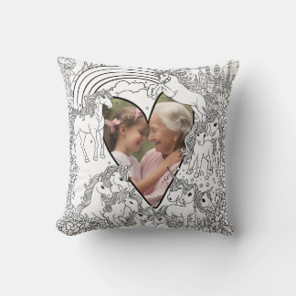 Nan Mom Daughter Unicorn Color in Photo Cushion