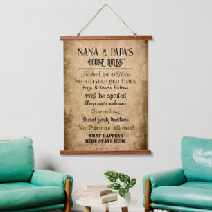 Nan & Papa House Rules Hanging Tapestry
