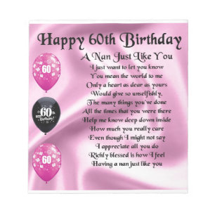 Nan Poem  -  60th Birthday Notepad