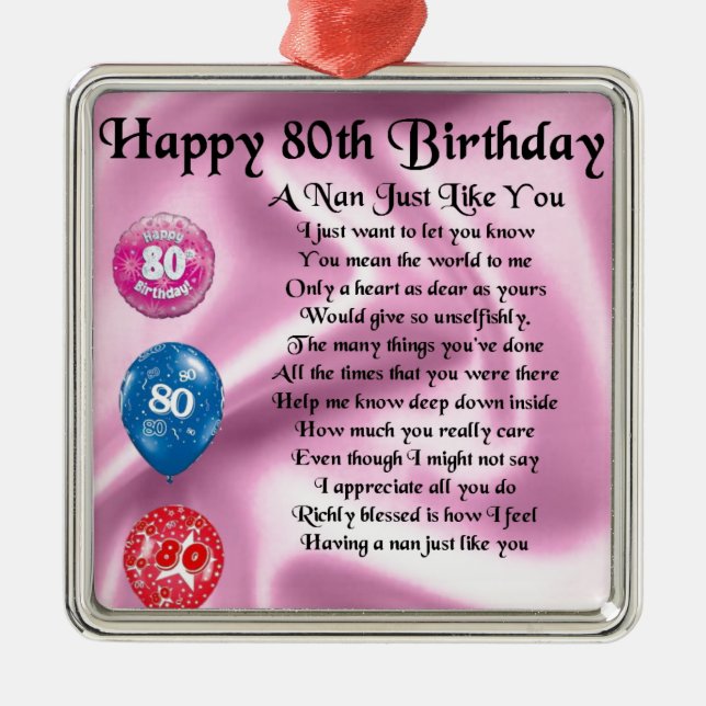 Nan Poem  -  80th Birthday Metal Tree Decoration (Front)