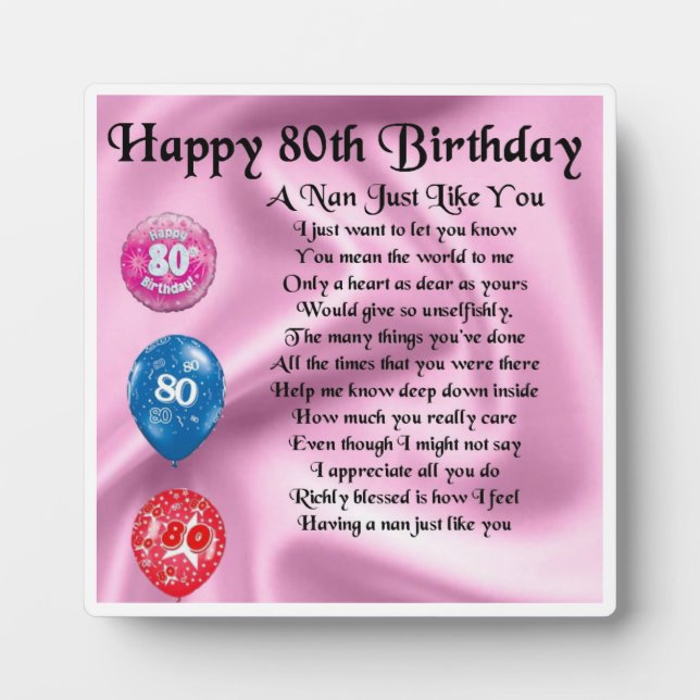 Nan Poem Plaque  -  80th Birthday (Front)
