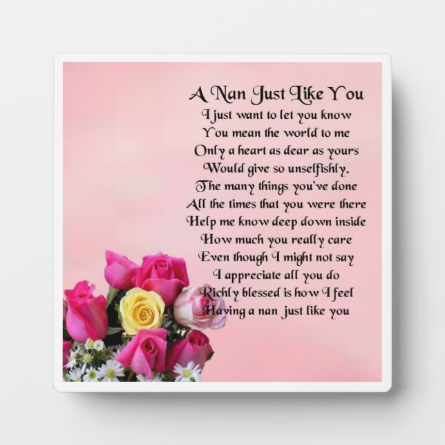 Nan Poem Plaque  -  Roses  Design (Front)