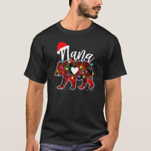 Nana Bear Christmas Red Buffalo Plaid With Santa H T-Shirt