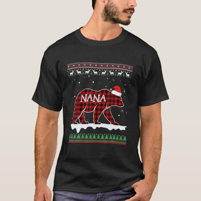 Nana Bear Santa Red Plaid Family Pyjamas For Chris T-Shirt (Front)