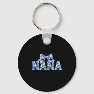 Nana- Blue White Chinoiserie Floral - Grandma  Key Ring