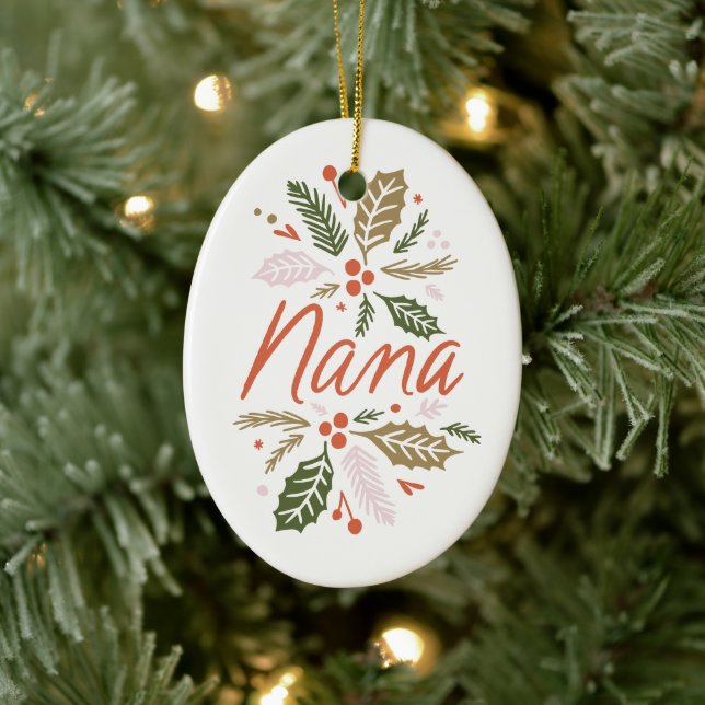 Nana Bright Holly Christmas Photo Ceramic Tree Decoration (Tree)