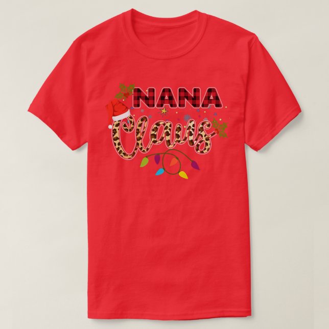 Nana Claus Grandma Santa Buffalo Plaid Leopard Xma T-Shirt (Design Front)