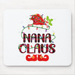 Nana Claus Merry Christmas Buffalo Plaid Santa Hat Mouse Pad