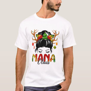 Nana Claus Messy Bun Wink Eyes Christmas Decoratio T-Shirt