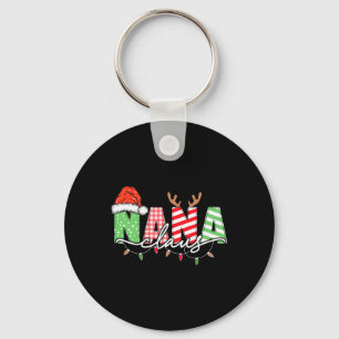 Nana Claus Xmas Christmas Lights Pajama Family Mat Key Ring