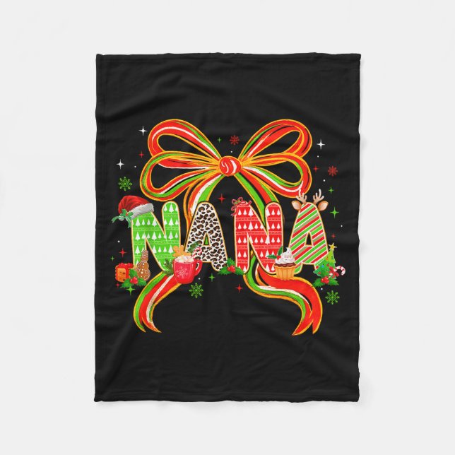 Nana Coquette Bow Christmas Pajamas Xmas Tree Coco Fleece Blanket (Front)