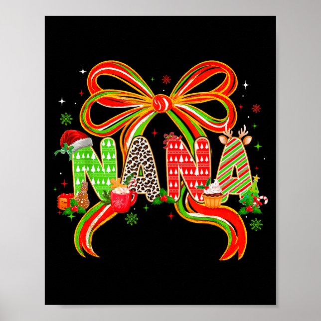 Nana Coquette Bow Christmas Pajamas Xmas Tree Coco Poster (Front)