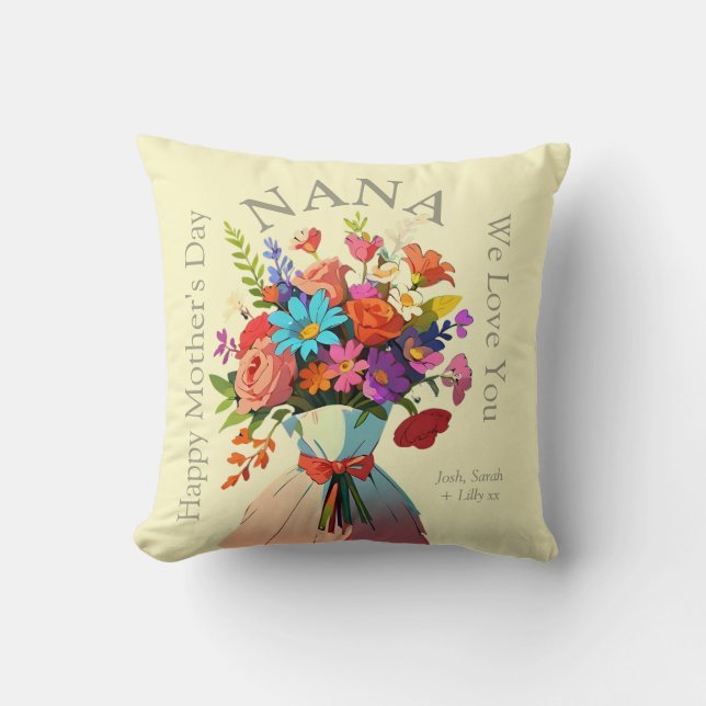NANA Custom Vibrant Floral Photo Mothers Day Cushion (Front)