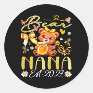Nana Est 2027 Floral Bow Tie Mothers Day Bear Classic Round Sticker