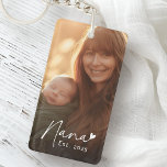 Nana Est year handwritten script with heart photo Key Ring<br><div class="desc">Keychain featuring the text "Nana" in a handwritten style script font with a little heart at the end and the est year below as a white overlay over your photo.</div>