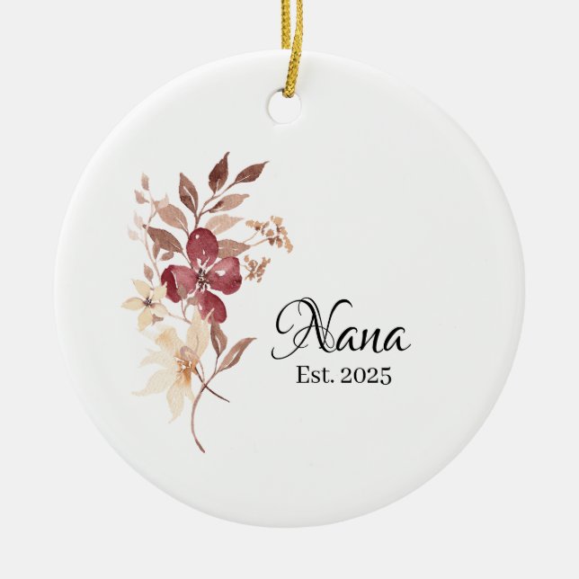 Nana Est. Year – New Grandma Milestone Ceramic Tree Decoration (Front)