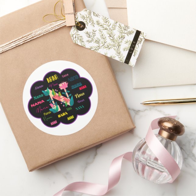 Nana Floral Flower Name Initial Classic Round Sticker (Gifting)