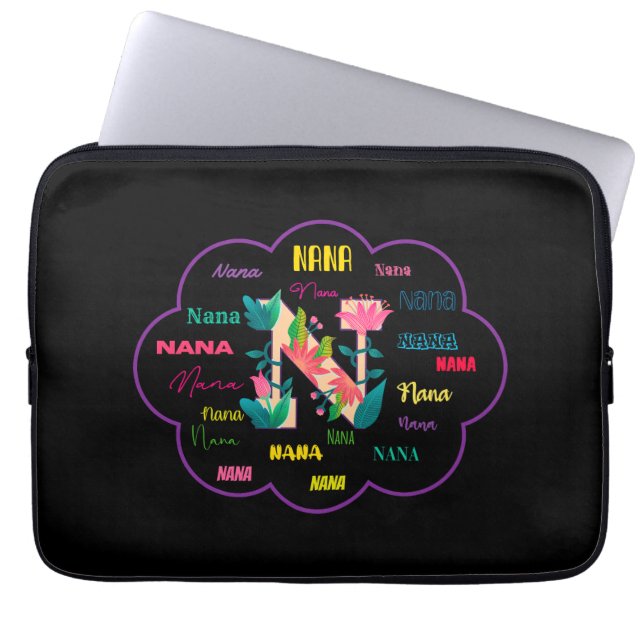 Nana Floral Flower Name Initial Laptop Sleeve (Front)