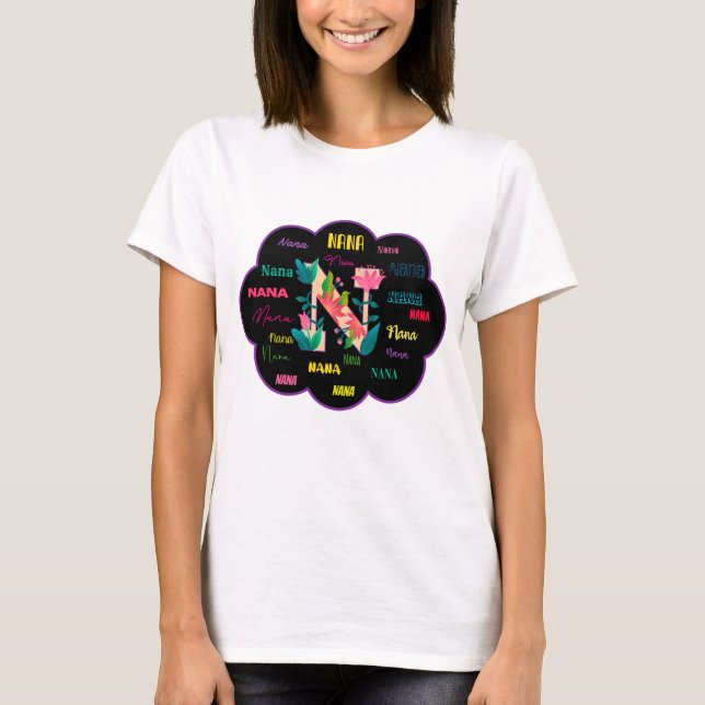 Nana Floral Flower Name Initial T-Shirt (Front)