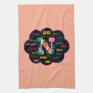 Nana Floral Flower Name Initial Tea Towel
