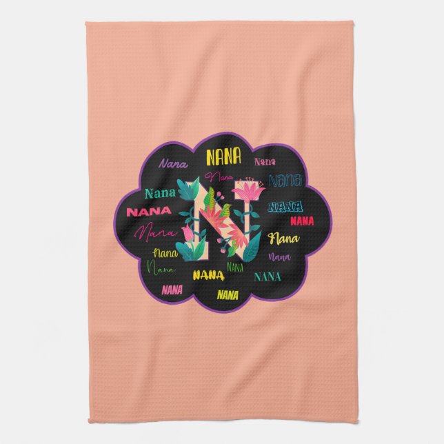 Nana Floral Flower Name Initial Tea Towel (Vertical)