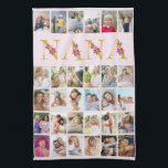 Nana Floral Letters 30 Vertical Photo Collage Pink Tea Towel<br><div class="desc">Gorgeous photo gift for your nana. The design features floral letters for "nana" which is printed in gold and decorated with pink lily flowers. The photo template is set up for you to add 30 of your favourite photos, all of which are displayed in vertical portrait format. This grid style...</div>