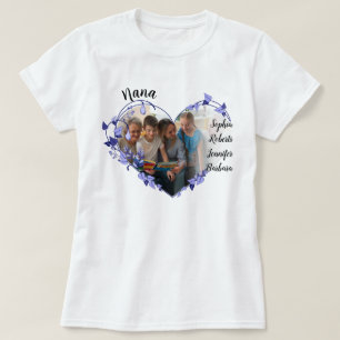 Nana flower heart With Grandkids Names & Photo T T-Shirt