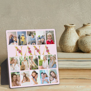 Nana Gold Letters 15 Vertical Photo Collage Pink Plaque