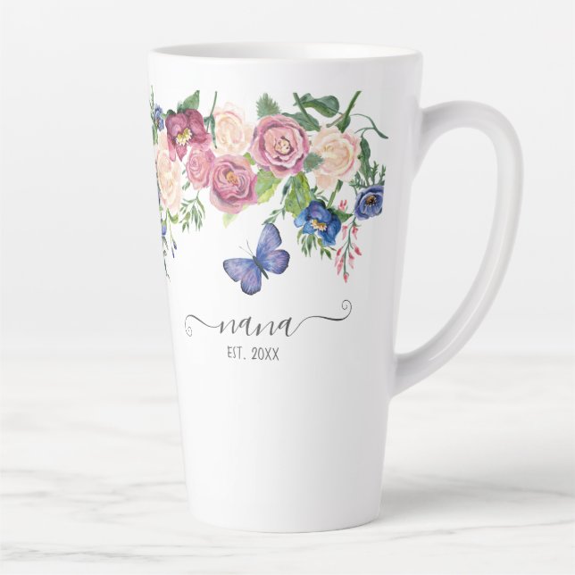 Nana Grandma Announcement Watercolor Pink Floral Latte Mug (Right)