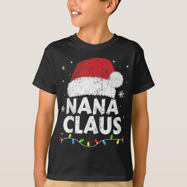 Nana Grandma Claus Christmas Lights Matching Famil T-Shirt (Front)