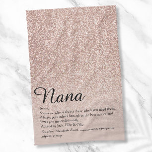 Nana Grandma Granny Definition Rose Gold Glitter Tea Towel