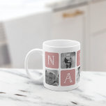 NANA Grandmother Photo Collage Mug | Rose<br><div class="desc">Customise this cute modern mug design to celebrate your favourite grandma this Mother's Day, Christmas or birthday! Design features alternating squares of photos and dusty rose pink letter blocks spelling "NANA" in modern serif lettering with a white heart in the last square. Add five of your favourite square photos (perfect...</div>
